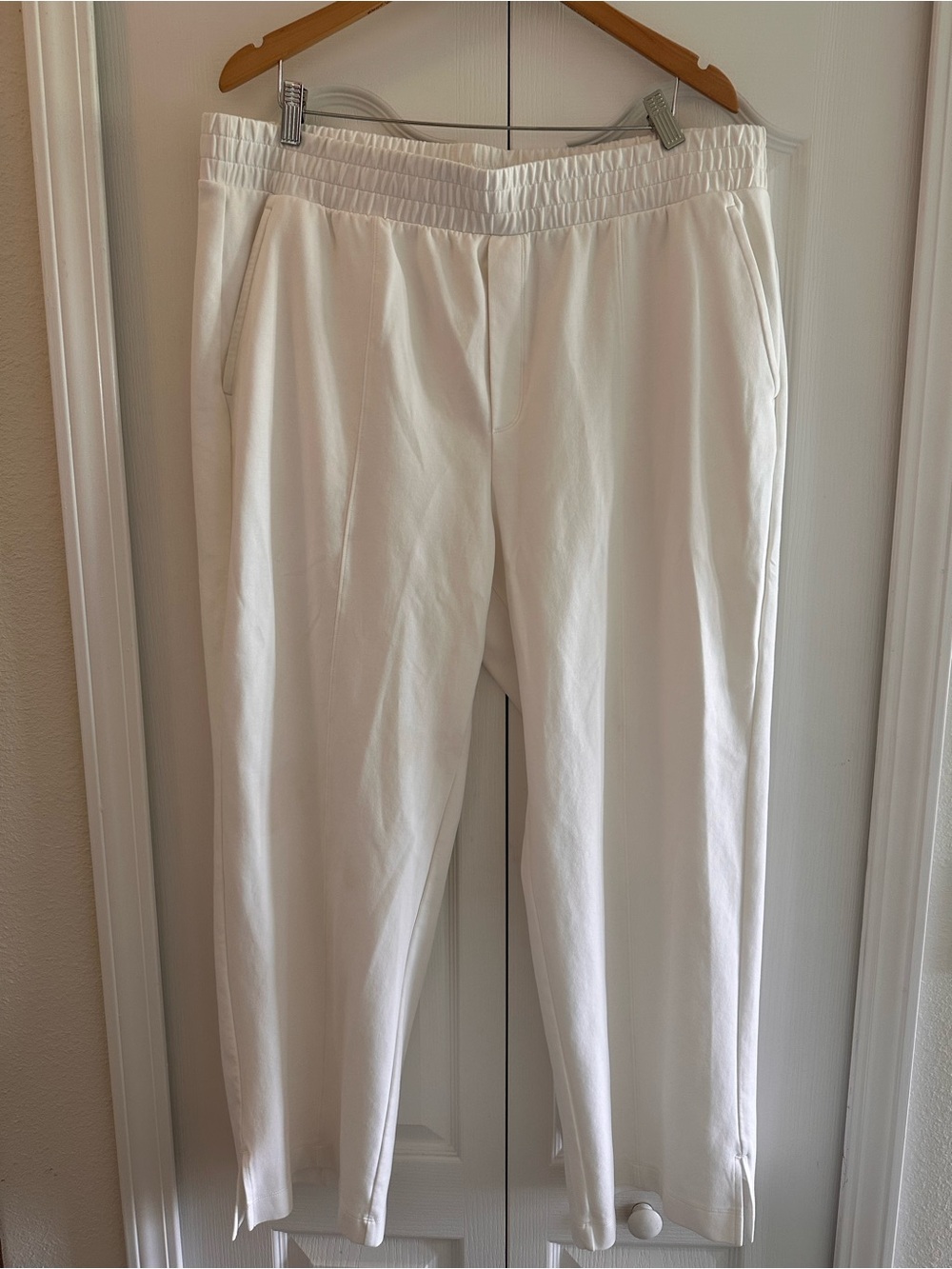Women's White Elastic-Waist Tapered Track Pants